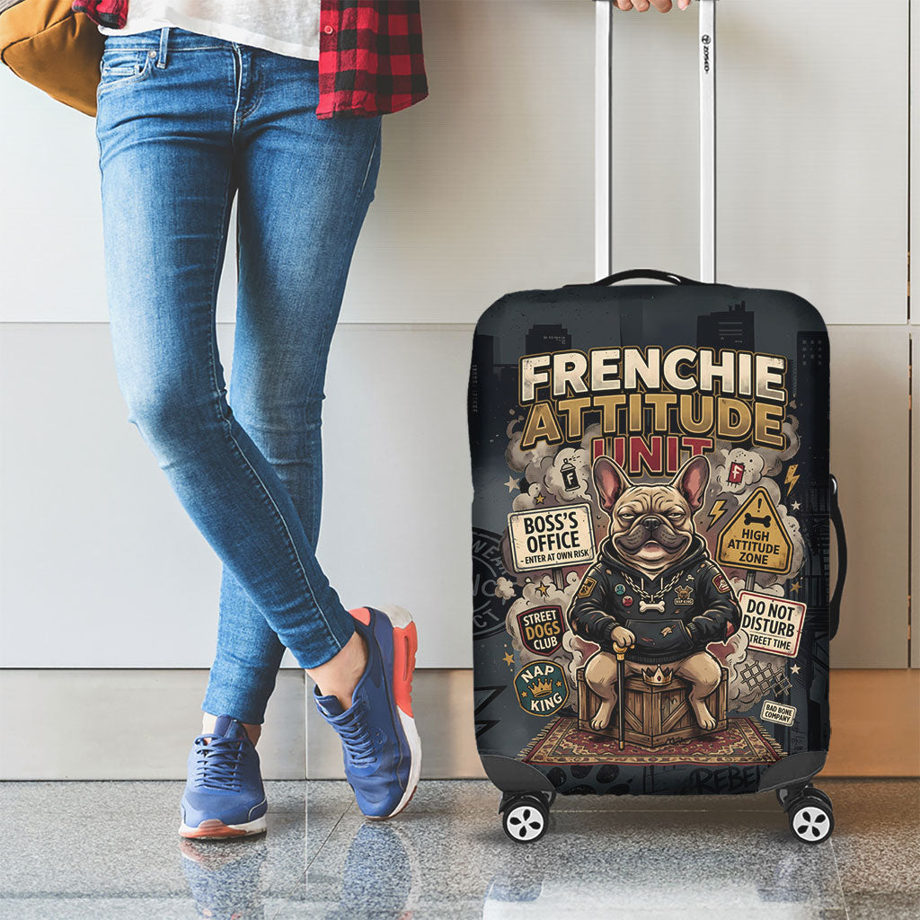 French Bulldog Tiny Body Major Attitude Luggage Cover Urban Streetwear Cool Frenchie Mascot Art