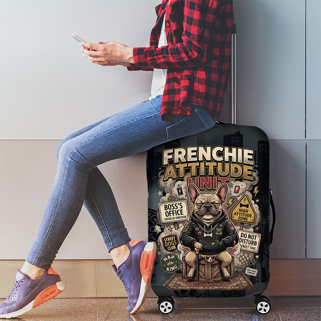 French Bulldog Tiny Body Major Attitude Luggage Cover Urban Streetwear Cool Frenchie Mascot Art