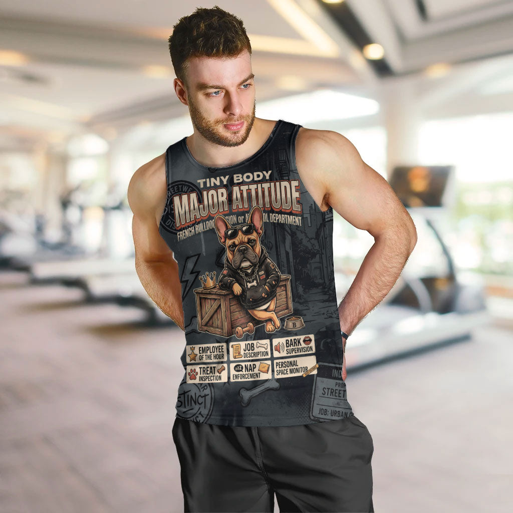 French Bulldog Tiny Body Major Attitude Men Tank Top Urban Streetwear Cool Frenchie Mascot Art