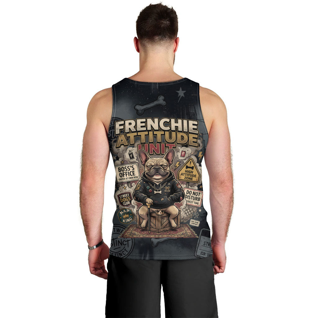 French Bulldog Tiny Body Major Attitude Men Tank Top Urban Streetwear Cool Frenchie Mascot Art
