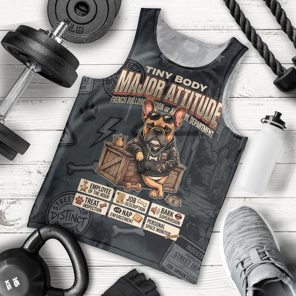 French Bulldog Tiny Body Major Attitude Men Tank Top Urban Streetwear Cool Frenchie Mascot Art