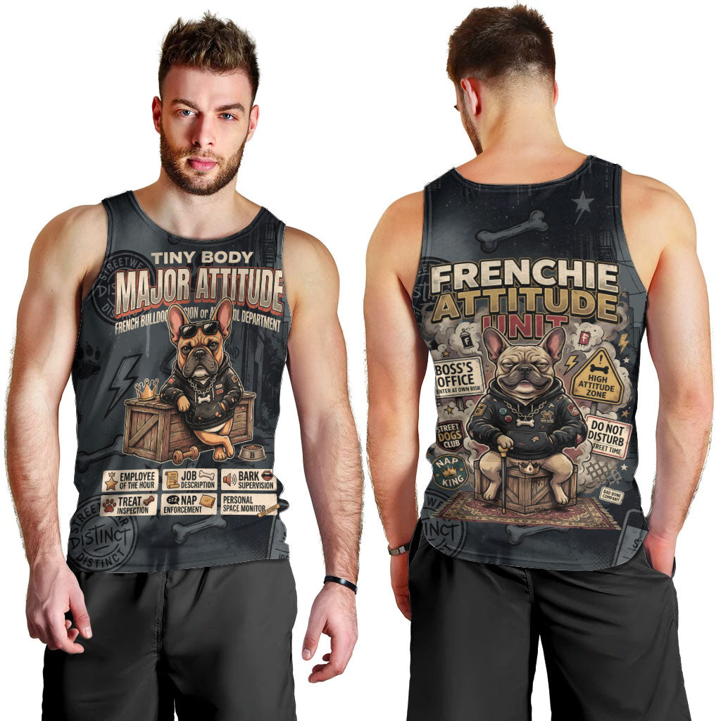 French Bulldog Tiny Body Major Attitude Men Tank Top Urban Streetwear Cool Frenchie Mascot Art