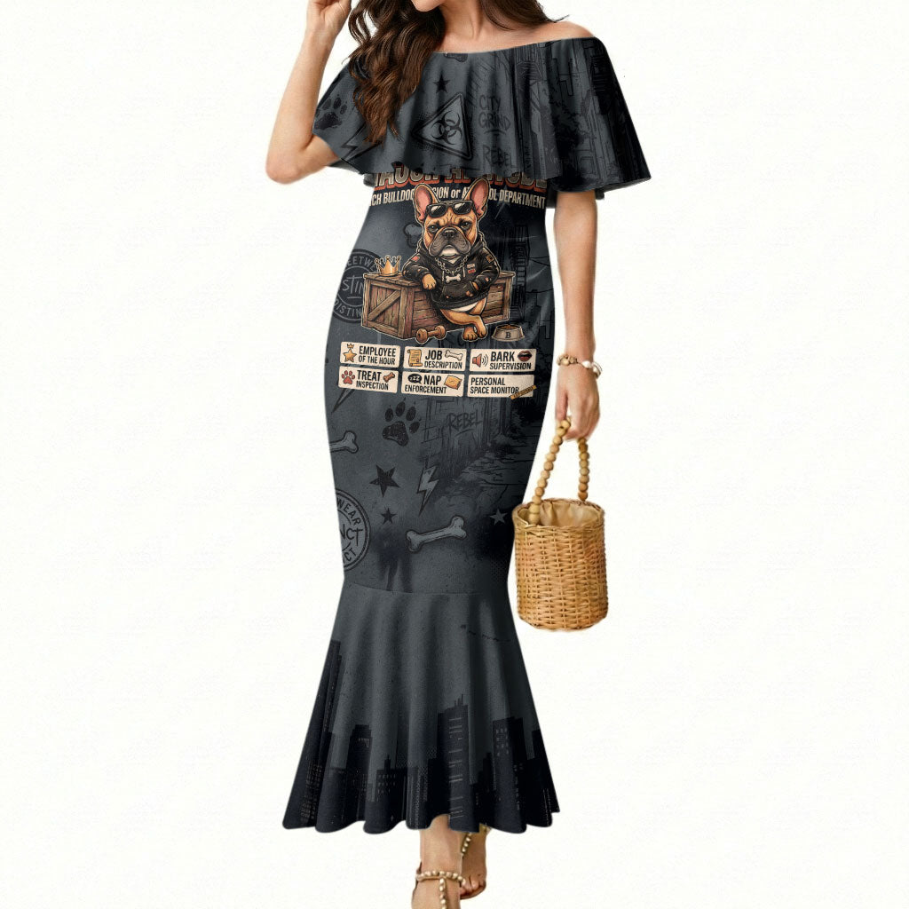 French Bulldog Tiny Body Major Attitude Mermaid Dress Urban Streetwear Cool Frenchie Mascot Art