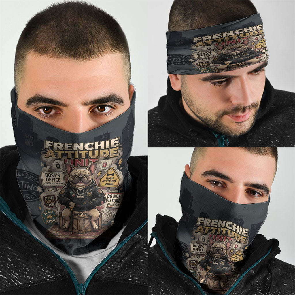 French Bulldog Tiny Body Major Attitude Neck Gaiter Urban Streetwear Cool Frenchie Mascot Art