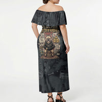 French Bulldog Tiny Body Major Attitude Off Shoulder Maxi Dress Urban Streetwear Cool Frenchie Mascot Art