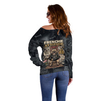 French Bulldog Tiny Body Major Attitude Off Shoulder Sweater Urban Streetwear Cool Frenchie Mascot Art