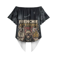 French Bulldog Tiny Body Major Attitude Off Shoulder Wrap Waist Top Urban Streetwear Cool Frenchie Mascot Art