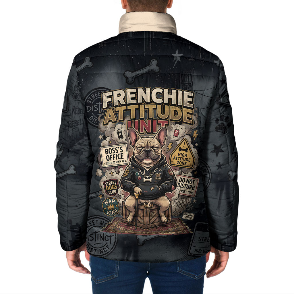 French Bulldog Tiny Body Major Attitude Padded Jacket Urban Streetwear Cool Frenchie Mascot Art