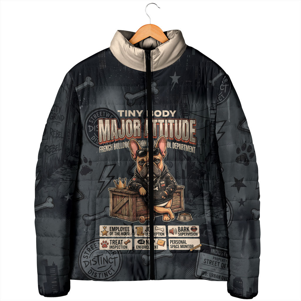French Bulldog Tiny Body Major Attitude Padded Jacket Urban Streetwear Cool Frenchie Mascot Art