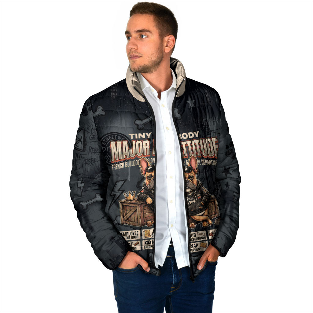 French Bulldog Tiny Body Major Attitude Padded Jacket Urban Streetwear Cool Frenchie Mascot Art