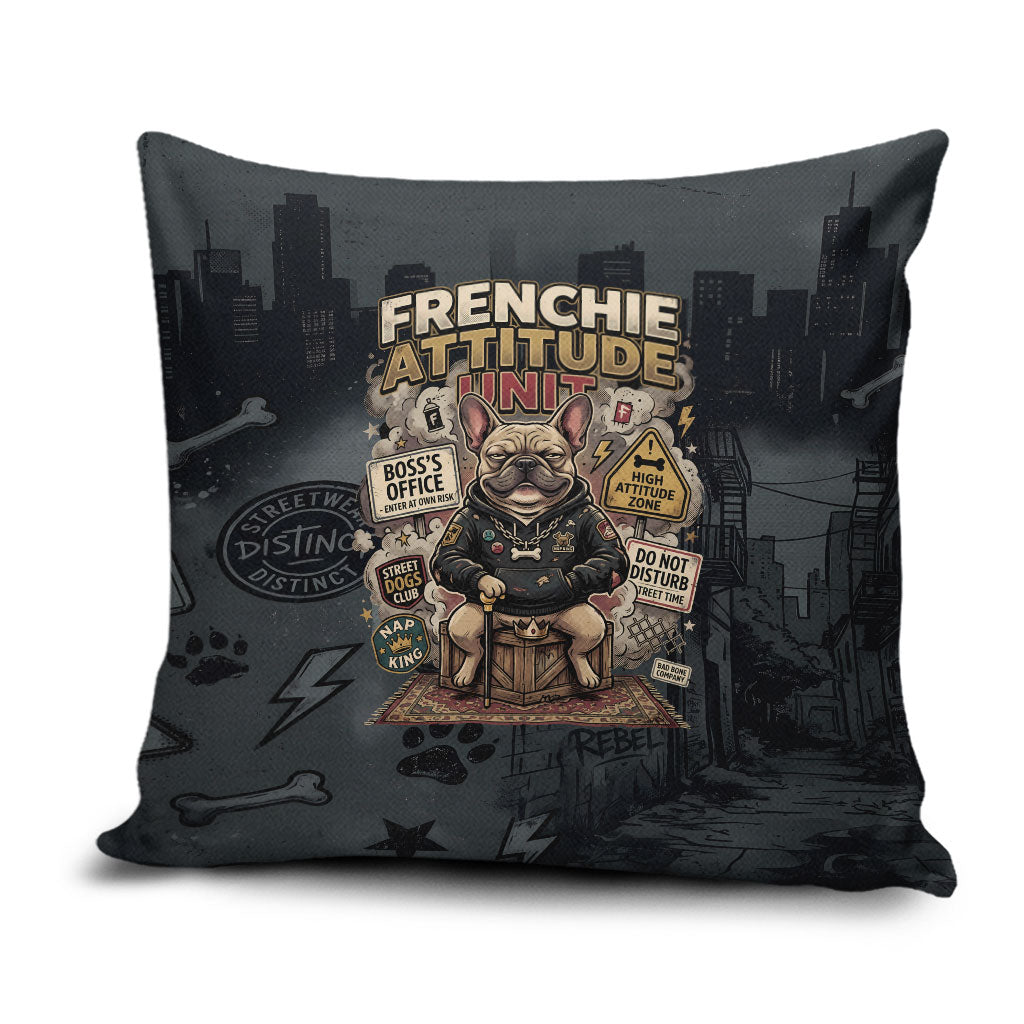French Bulldog Tiny Body Major Attitude Pillow Cover Urban Streetwear Cool Frenchie Mascot Art
