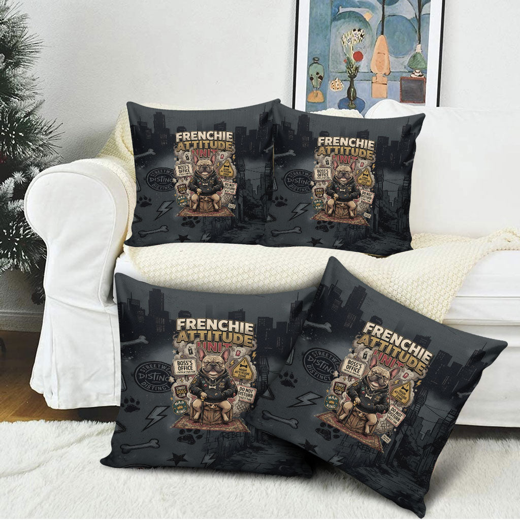 French Bulldog Tiny Body Major Attitude Pillow Cover Urban Streetwear Cool Frenchie Mascot Art