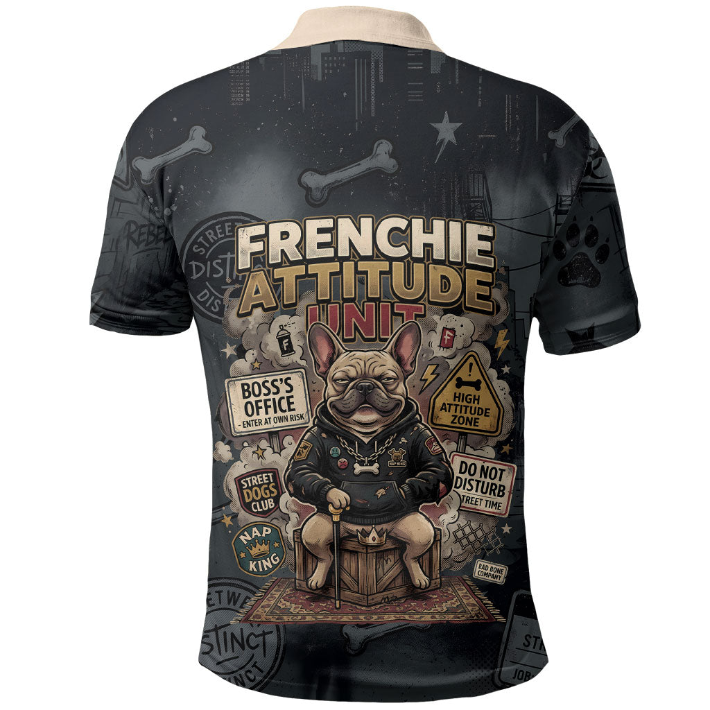 French Bulldog Tiny Body Major Attitude Polo Shirt Urban Streetwear Cool Frenchie Mascot Art