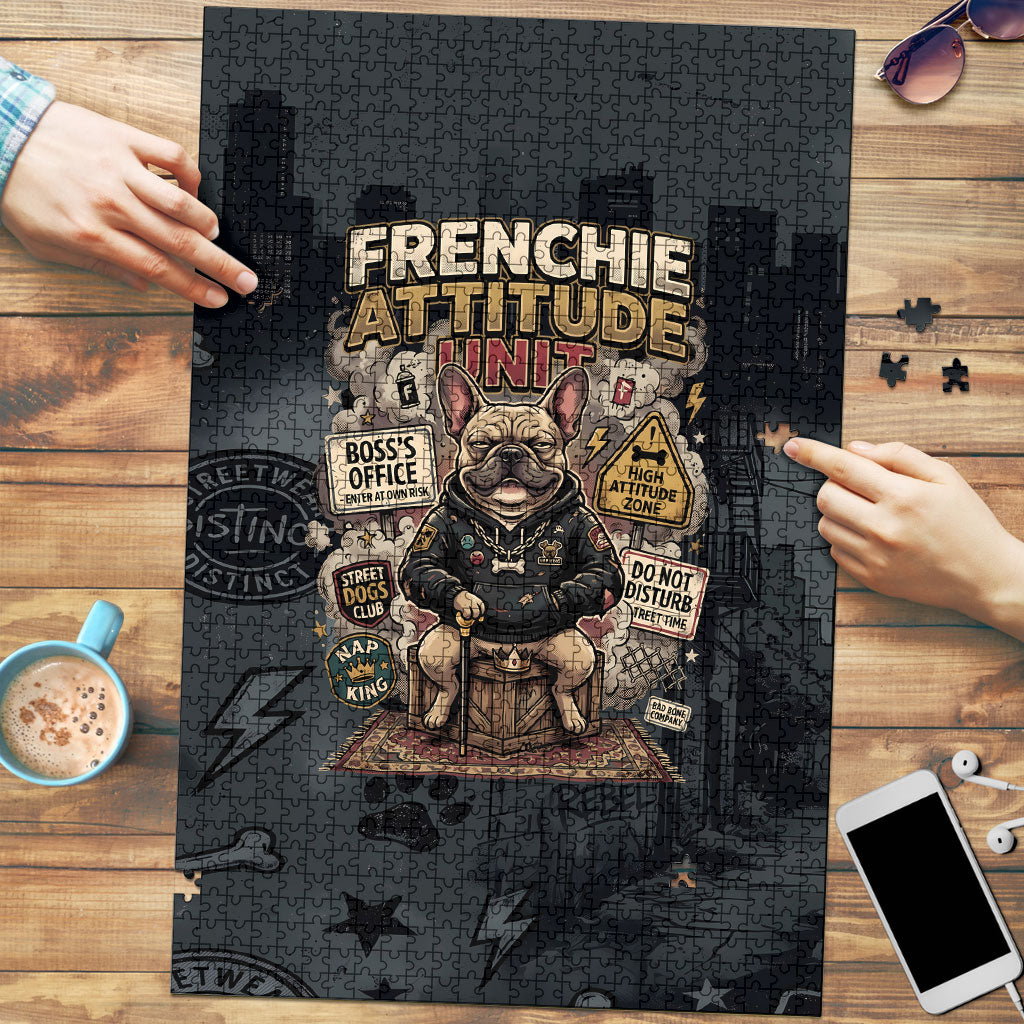 French Bulldog Tiny Body Major Attitude Puzzle Urban Streetwear Cool Frenchie Mascot Art