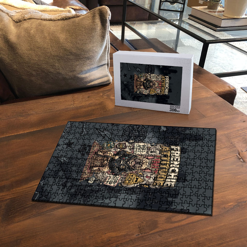 French Bulldog Tiny Body Major Attitude Puzzle Urban Streetwear Cool Frenchie Mascot Art