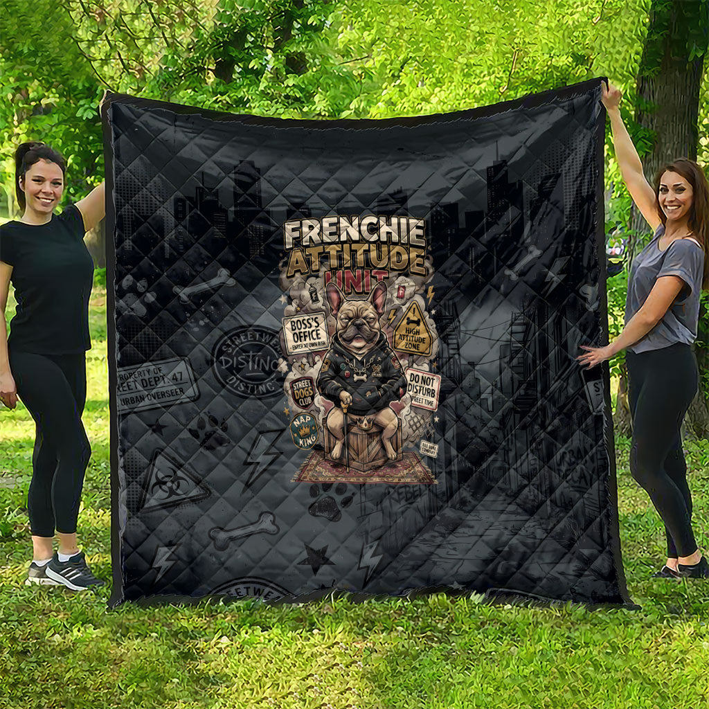 French Bulldog Tiny Body Major Attitude Quilt Urban Streetwear Cool Frenchie Mascot Art