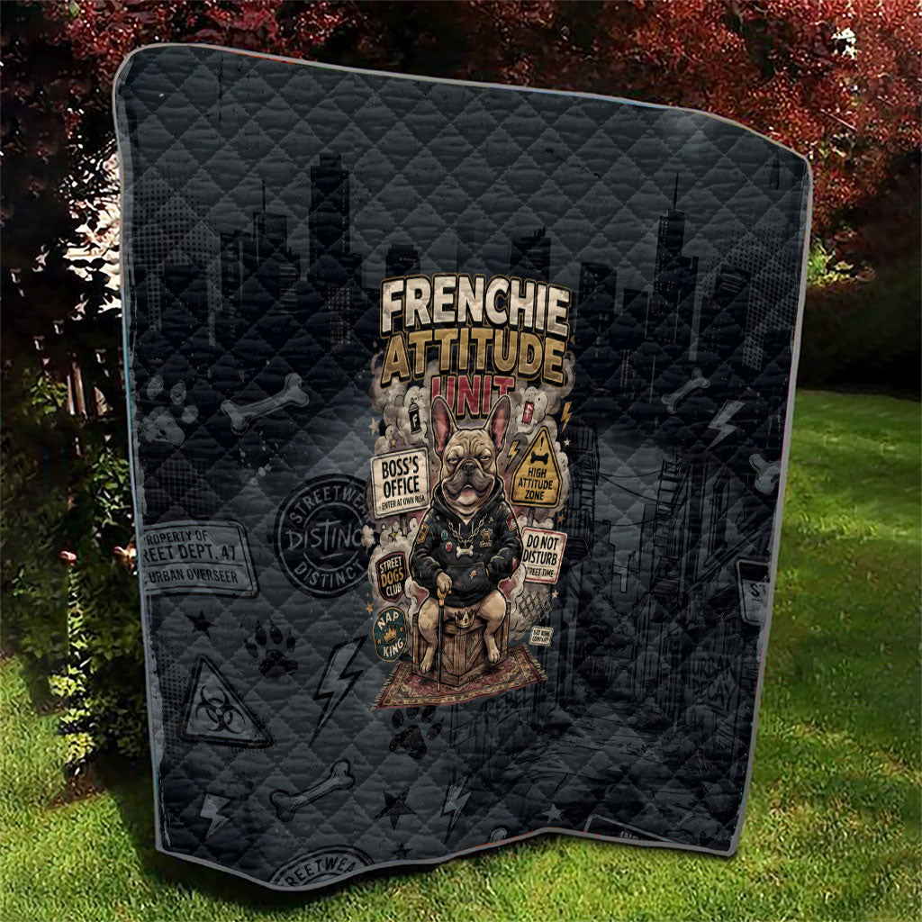 French Bulldog Tiny Body Major Attitude Quilt Urban Streetwear Cool Frenchie Mascot Art