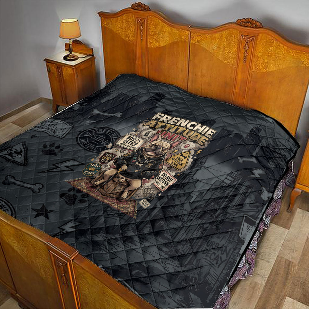 French Bulldog Tiny Body Major Attitude Quilt Urban Streetwear Cool Frenchie Mascot Art