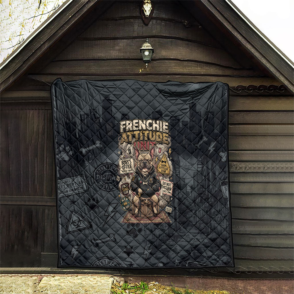 French Bulldog Tiny Body Major Attitude Quilt Urban Streetwear Cool Frenchie Mascot Art