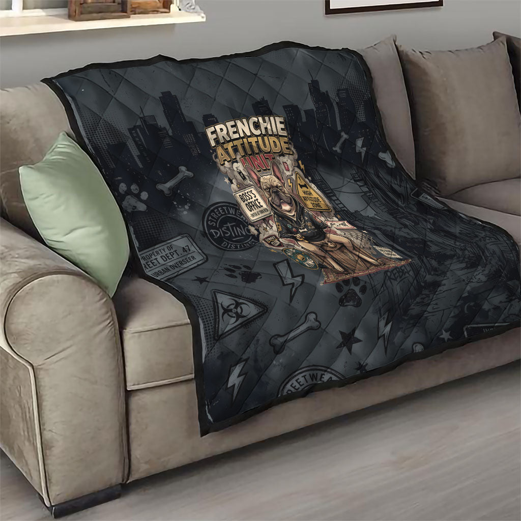 French Bulldog Tiny Body Major Attitude Quilt Urban Streetwear Cool Frenchie Mascot Art