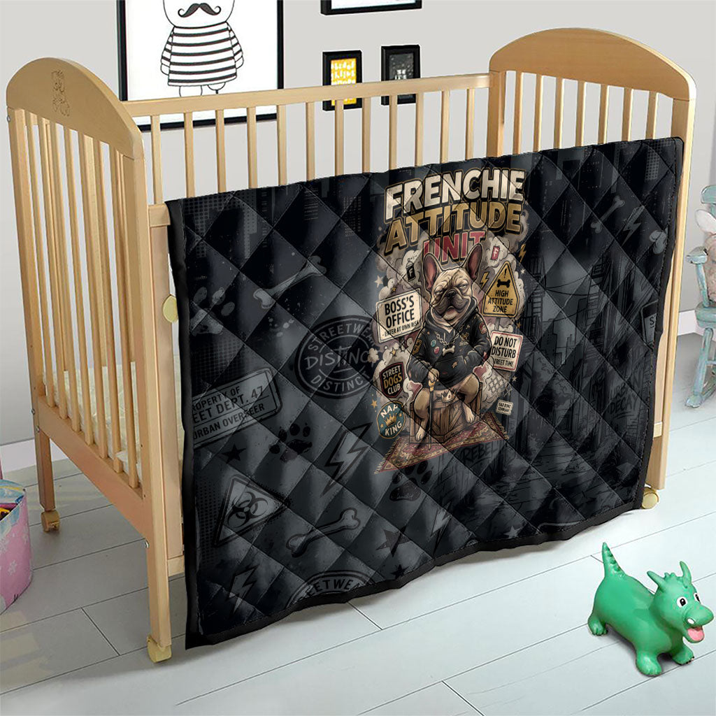 French Bulldog Tiny Body Major Attitude Quilt Urban Streetwear Cool Frenchie Mascot Art