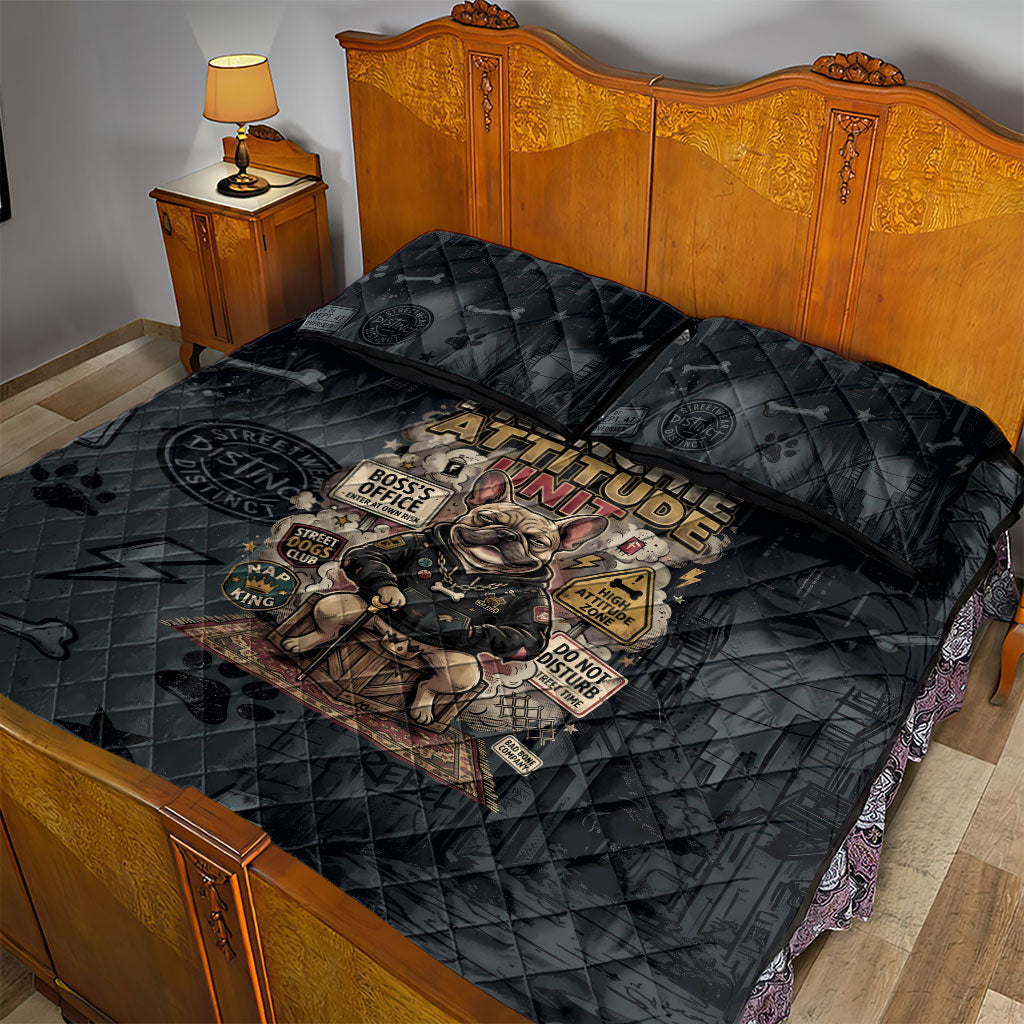 French Bulldog Tiny Body Major Attitude Quilt Bed Set Urban Streetwear Cool Frenchie Mascot Art