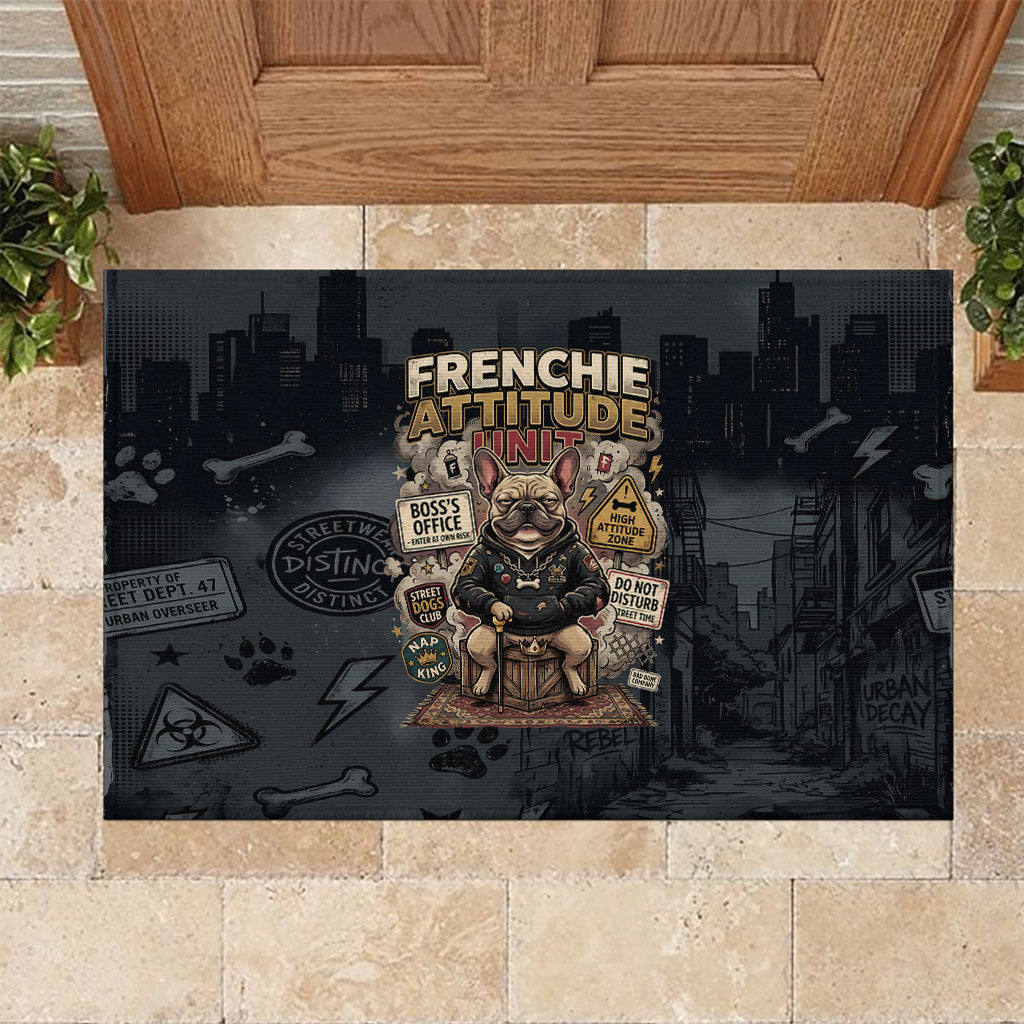 French Bulldog Tiny Body Major Attitude Rubber Doormat Urban Streetwear Cool Frenchie Mascot Art