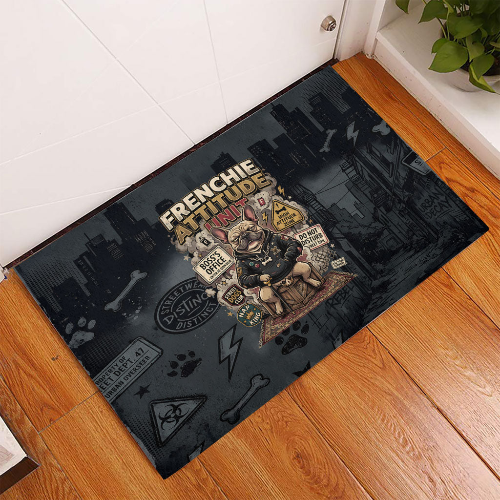 French Bulldog Tiny Body Major Attitude Rubber Doormat Urban Streetwear Cool Frenchie Mascot Art