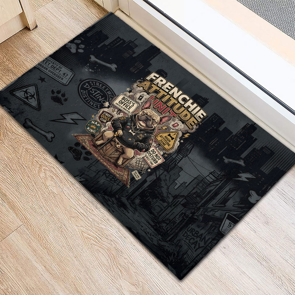 French Bulldog Tiny Body Major Attitude Rubber Doormat Urban Streetwear Cool Frenchie Mascot Art