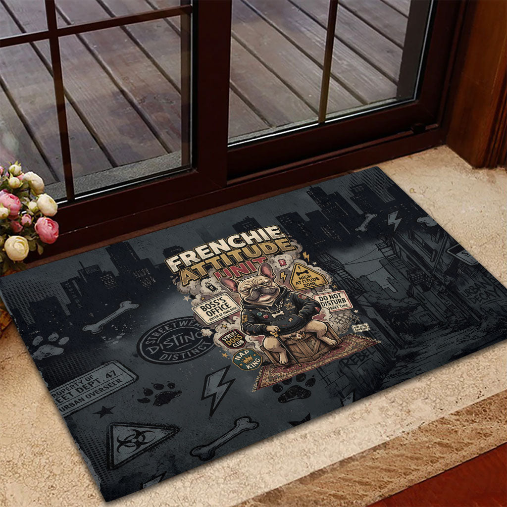 French Bulldog Tiny Body Major Attitude Rubber Doormat Urban Streetwear Cool Frenchie Mascot Art