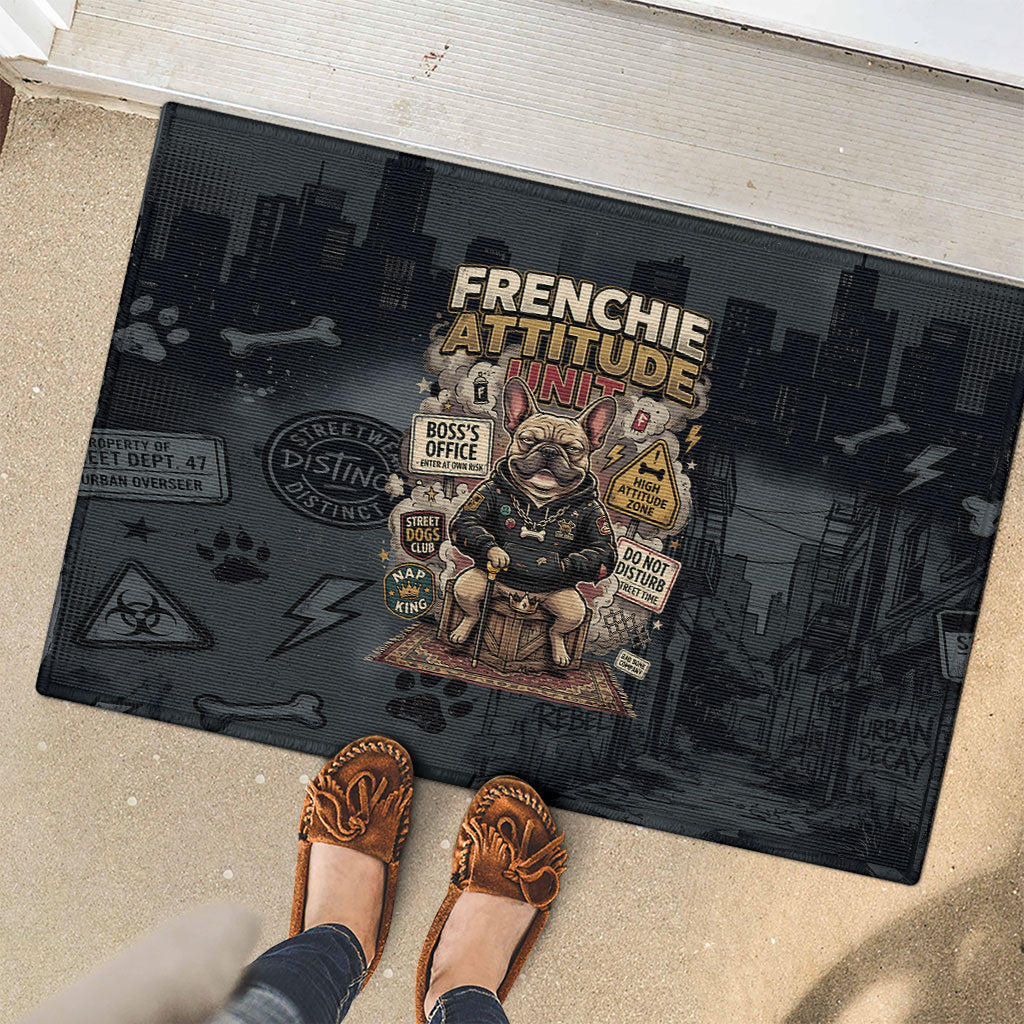French Bulldog Tiny Body Major Attitude Rubber Doormat Urban Streetwear Cool Frenchie Mascot Art