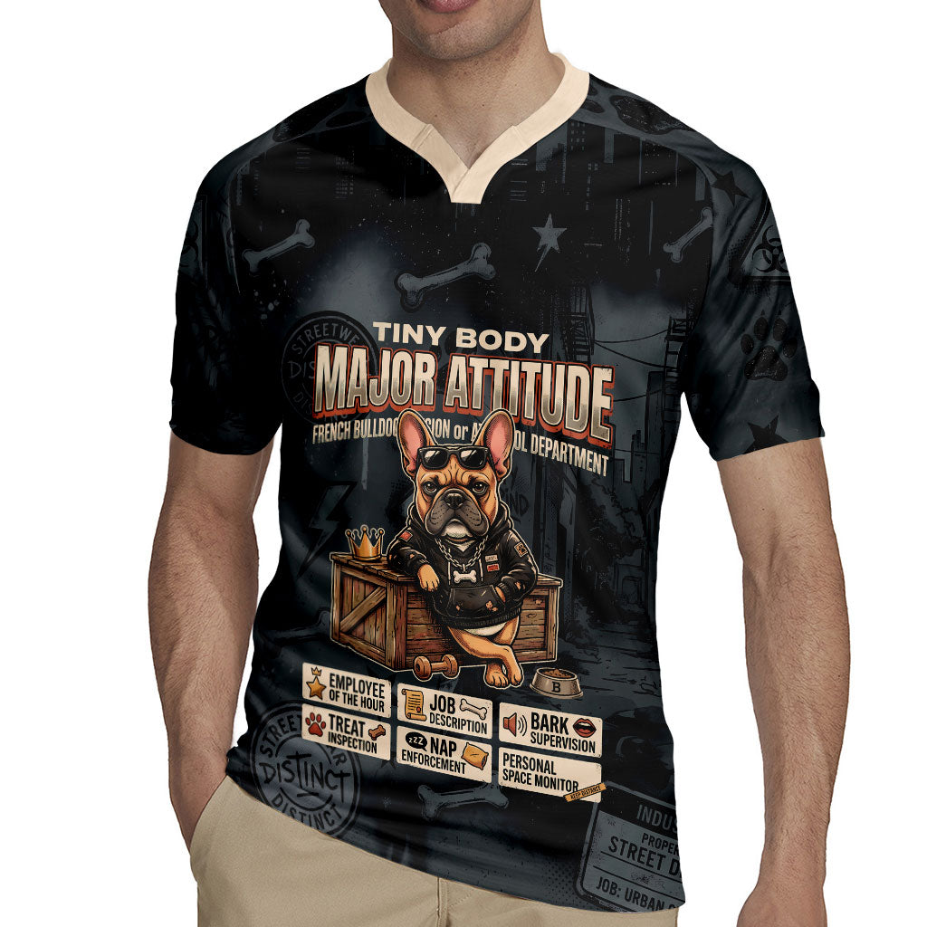 French Bulldog Tiny Body Major Attitude Rugby Jersey Urban Streetwear Cool Frenchie Mascot Art