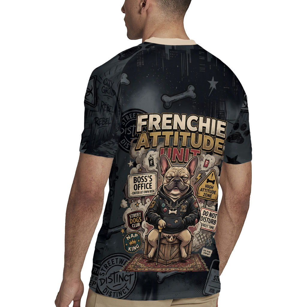 French Bulldog Tiny Body Major Attitude Rugby Jersey Urban Streetwear Cool Frenchie Mascot Art