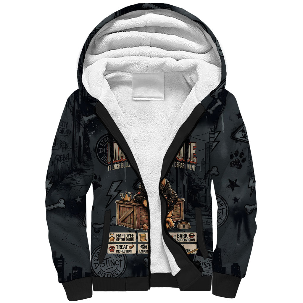 French Bulldog Tiny Body Major Attitude Sherpa Hoodie Urban Streetwear Cool Frenchie Mascot Art