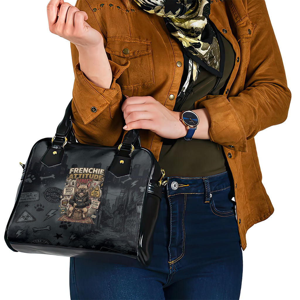 French Bulldog Tiny Body Major Attitude Shoulder Handbag Urban Streetwear Cool Frenchie Mascot Art