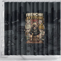 French Bulldog Tiny Body Major Attitude Shower Curtain Urban Streetwear Cool Frenchie Mascot Art