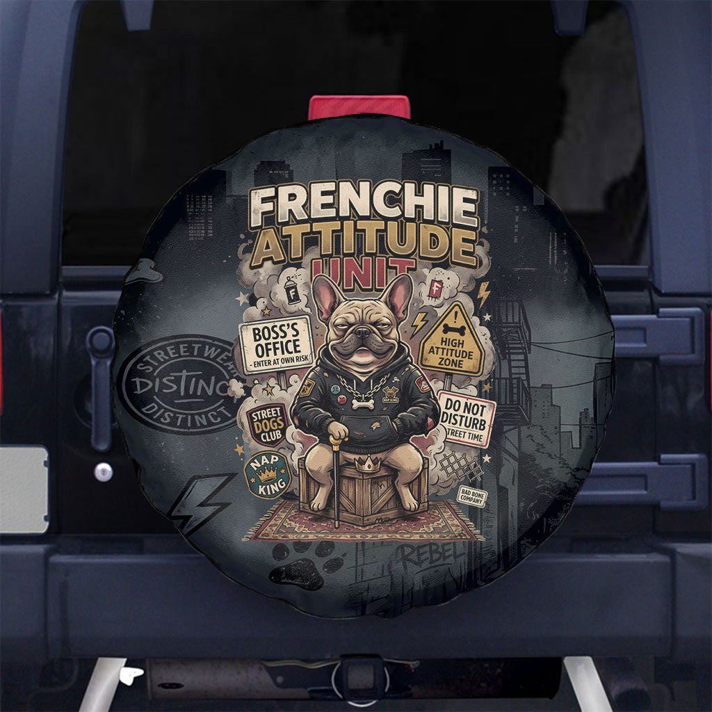 French Bulldog Tiny Body Major Attitude Spare Tire Cover Urban Streetwear Cool Frenchie Mascot Art