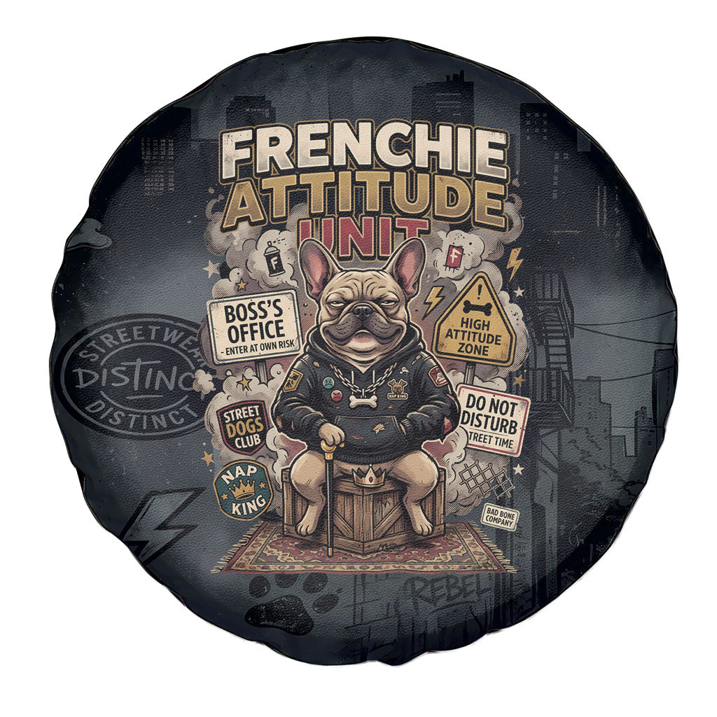 French Bulldog Tiny Body Major Attitude Spare Tire Cover Urban Streetwear Cool Frenchie Mascot Art
