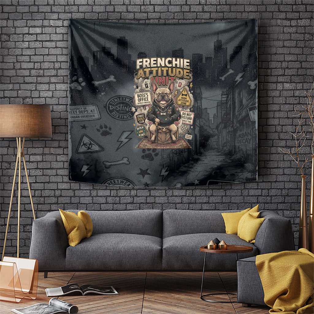 French Bulldog Tiny Body Major Attitude Tapestry Urban Streetwear Cool Frenchie Mascot Art