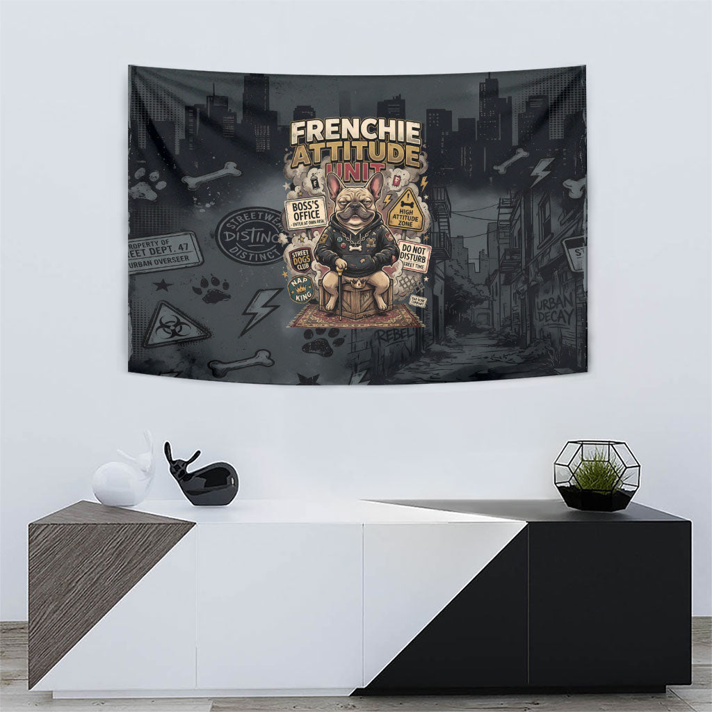 French Bulldog Tiny Body Major Attitude Tapestry Urban Streetwear Cool Frenchie Mascot Art