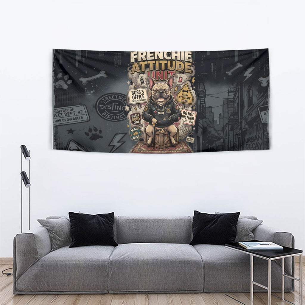French Bulldog Tiny Body Major Attitude Tapestry Urban Streetwear Cool Frenchie Mascot Art