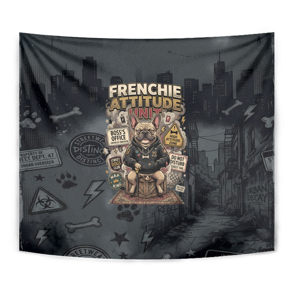 French Bulldog Tiny Body Major Attitude Tapestry Urban Streetwear Cool Frenchie Mascot Art