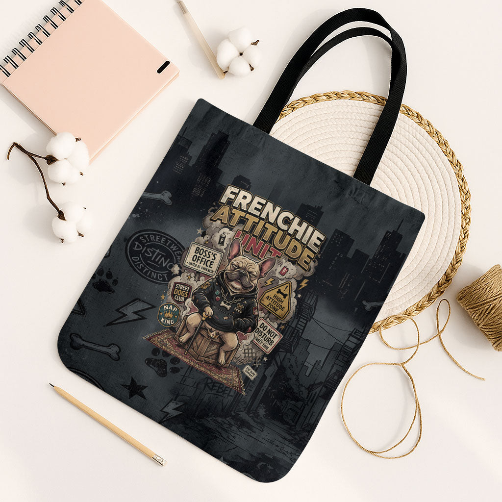 French Bulldog Tiny Body Major Attitude Tote Bag Urban Streetwear Cool Frenchie Mascot Art