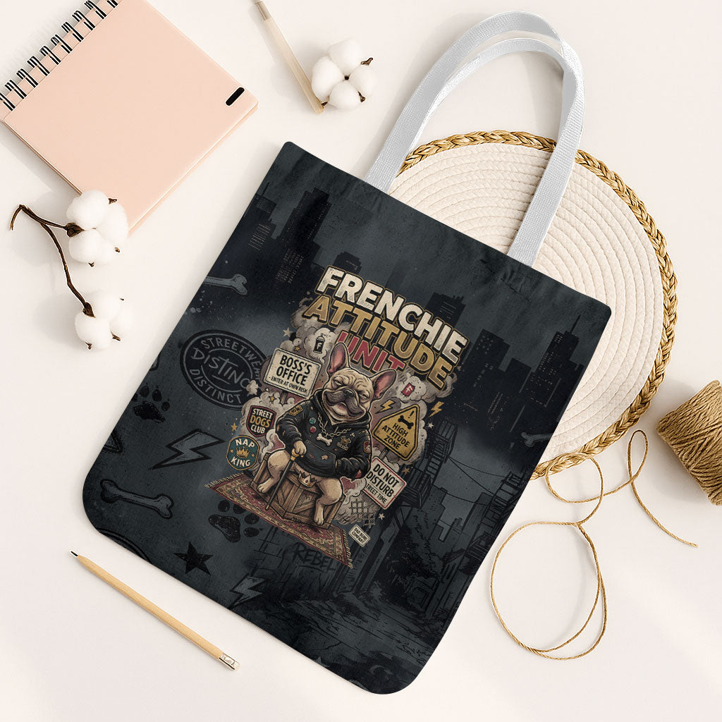 French Bulldog Tiny Body Major Attitude Tote Bag Urban Streetwear Cool Frenchie Mascot Art