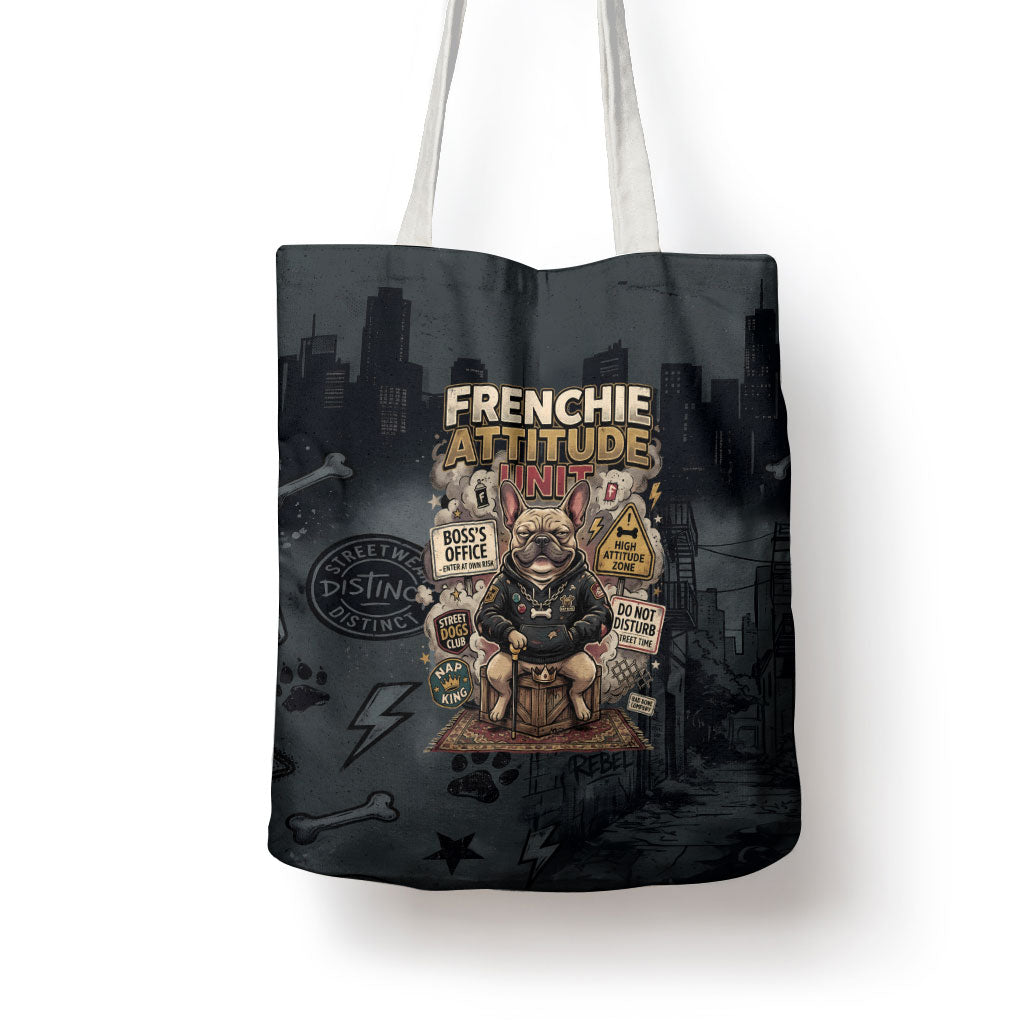 French Bulldog Tiny Body Major Attitude Tote Bag Urban Streetwear Cool Frenchie Mascot Art