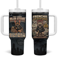 French Bulldog Tiny Body Major Attitude Tumbler With Handle Urban Streetwear Cool Frenchie Mascot Art