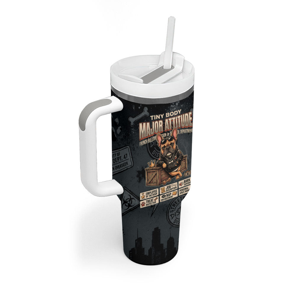 French Bulldog Tiny Body Major Attitude Tumbler With Handle Urban Streetwear Cool Frenchie Mascot Art