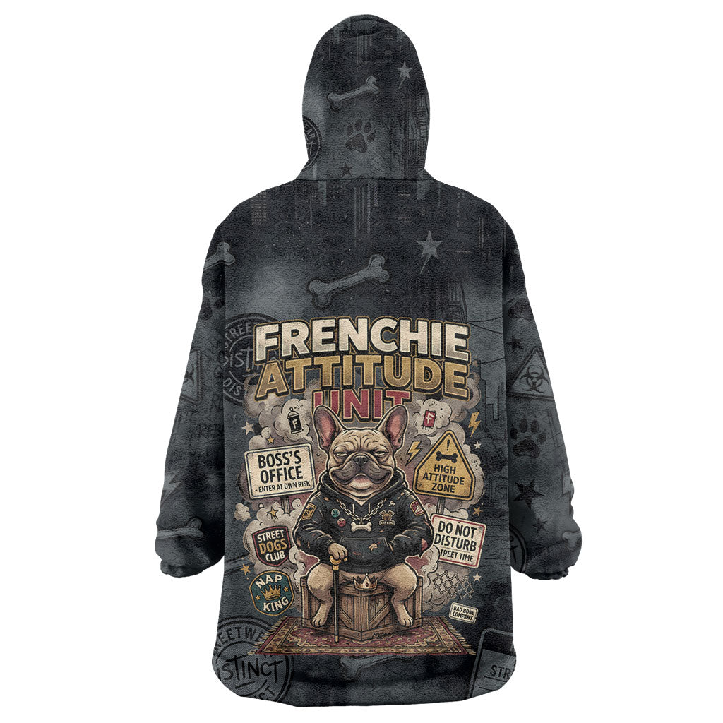 French Bulldog Tiny Body Major Attitude Wearable Blanket Hoodie Urban Streetwear Cool Frenchie Mascot Art