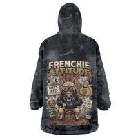 French Bulldog Tiny Body Major Attitude Wearable Blanket Hoodie Urban Streetwear Cool Frenchie Mascot Art