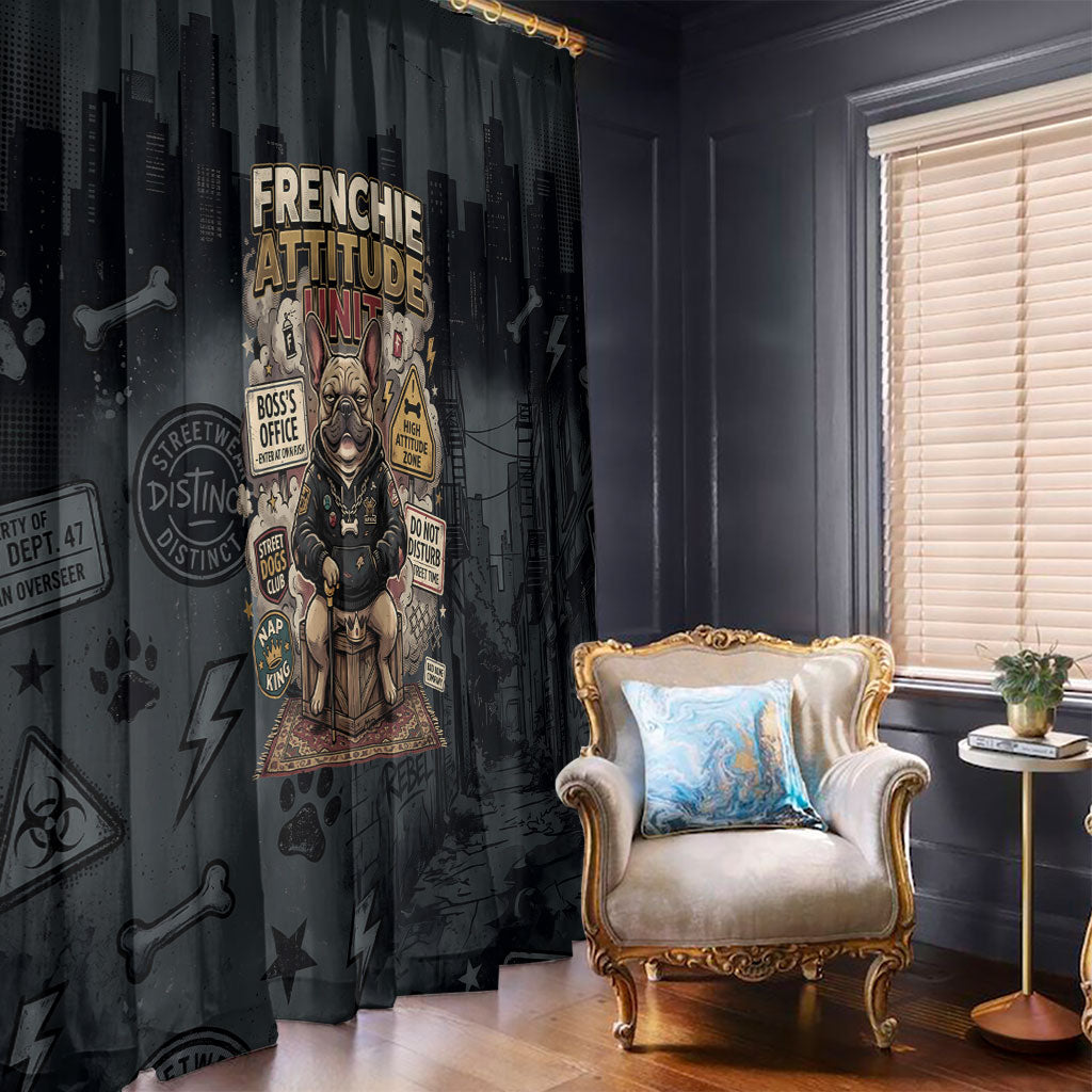 French Bulldog Tiny Body Major Attitude Window Curtain Urban Streetwear Cool Frenchie Mascot Art